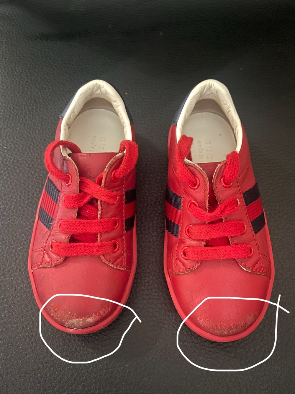 Gucci Kids Red Suede Sneakers with Navy Heel Tab